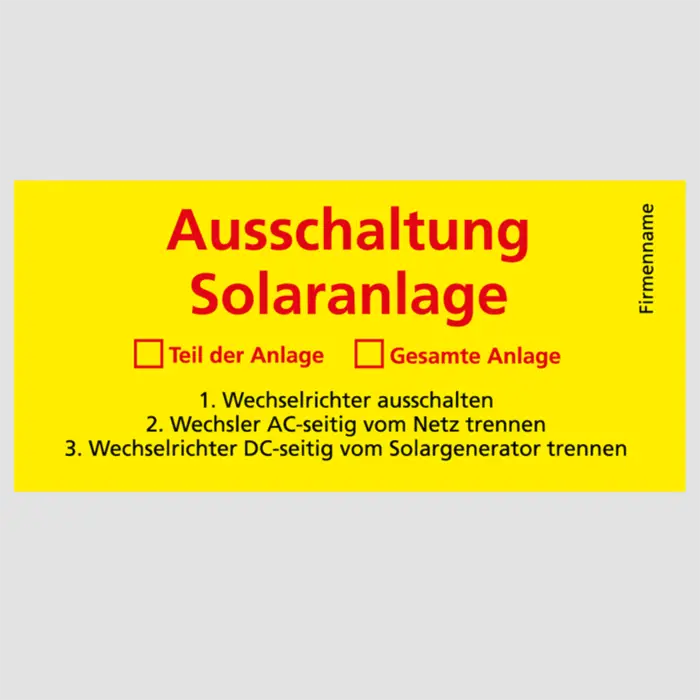 Kleber gelb «Ausschaltung Solaranlage» – Bild 1